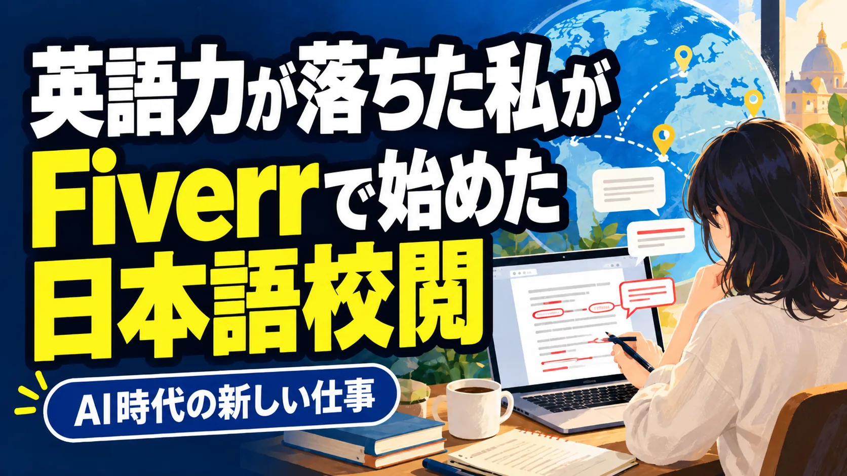 Fiverrで日本語の校閲を始めた理由。記事テーマを表すイラスト